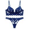 [ZIMUYLOP] Sexy Embroidered Lingerie Set & Women’s Sheer Mesh Cardigan with Extreme See-Through Pants (Blue, M)