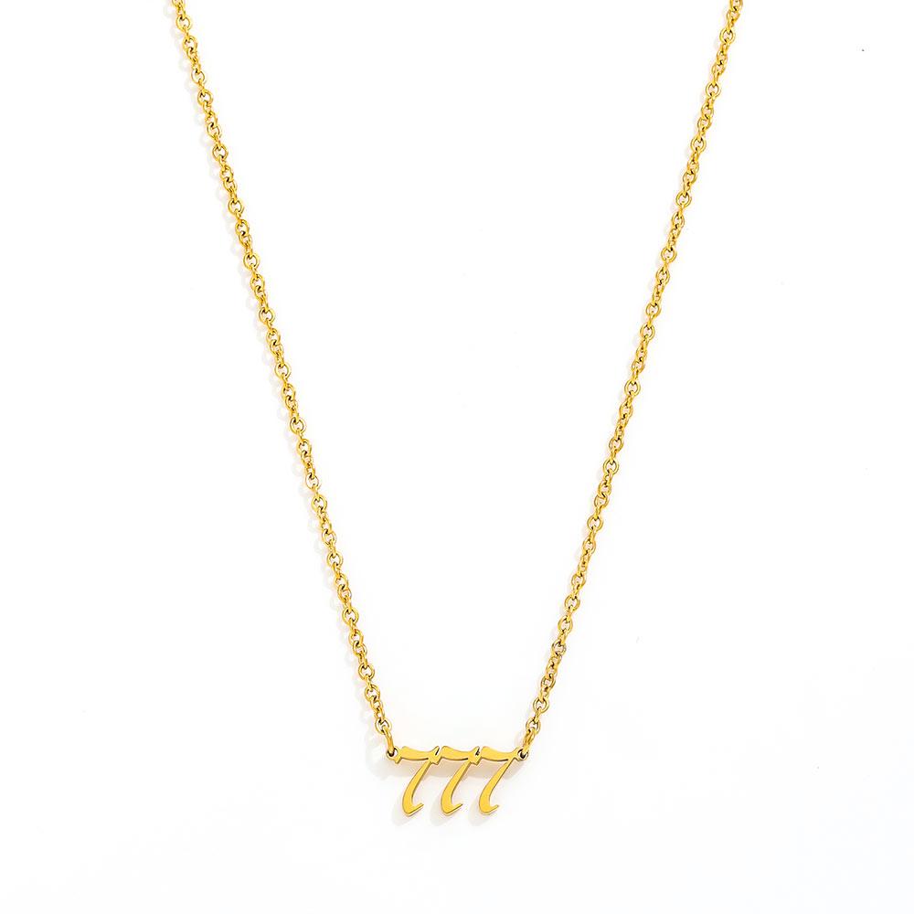Fenny 18K Gold Plated Non Tarnish Fashion Dainty Delicate Number Figure 111-999 Pendant Stainless Steel Necklace