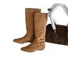 Retro pointed suede belt buckle but knee trouser boots women's long pile boots