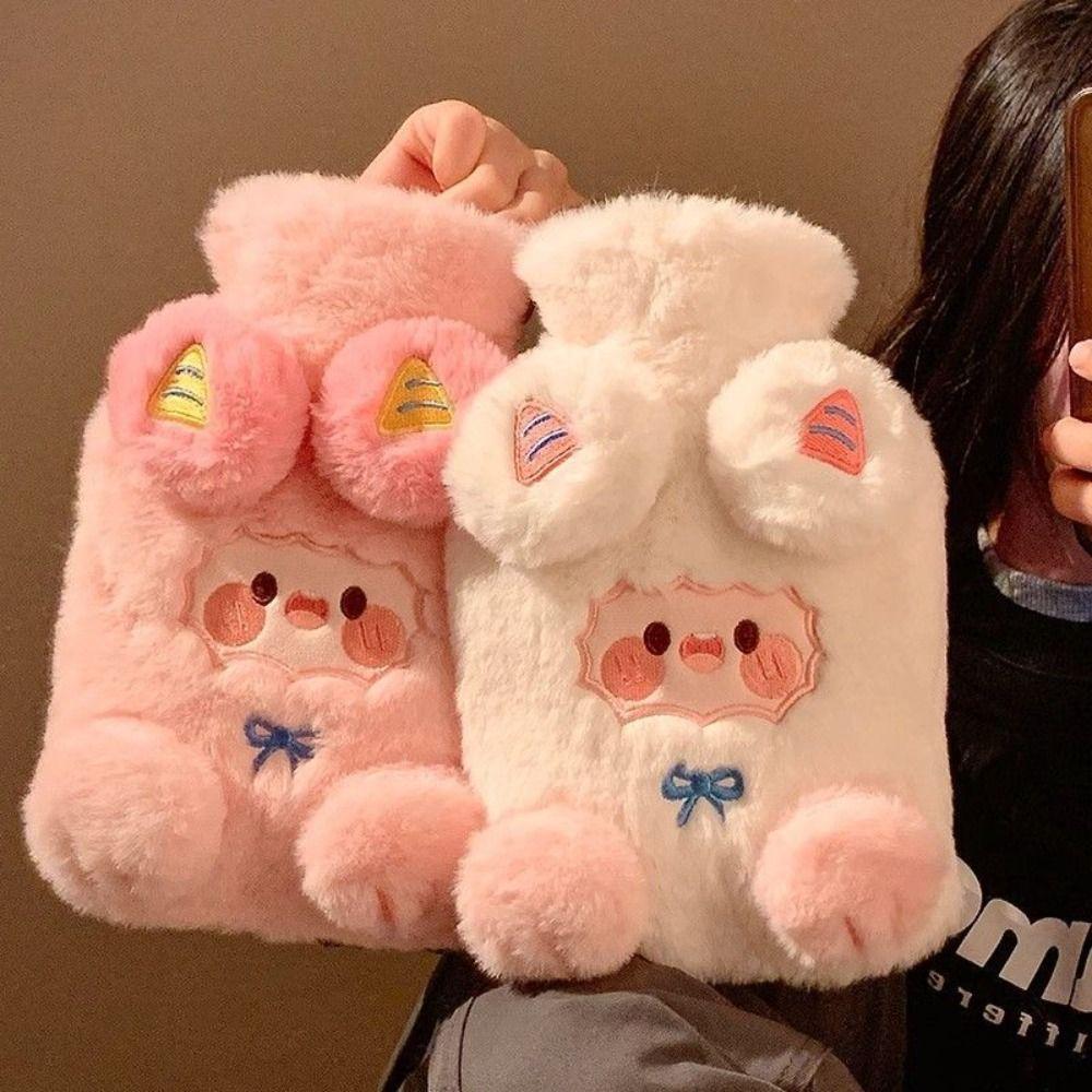 Soft Cute Warm Water Bag Lamb Pattern Cartoon Hot Water Bottles Leak-proof with Cover Belly Warmer Gifts