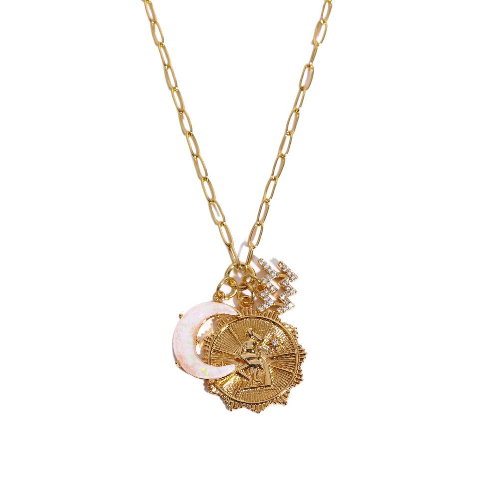 Crystal 12 Constellation Necklace Moon Sun Bohemian Golden Necklace Collarbone Chain Women  Girls