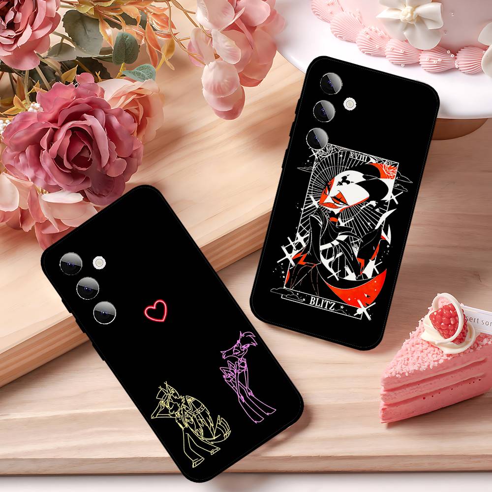 Etui na telefon Anime H-hazbin Hotel Dla Samsung S24/S25/S22 S30/A51 52/Lite/Ultra/5G/Plus/FE - Cienkie Odporne na wstrząsy Czarne Ochronne