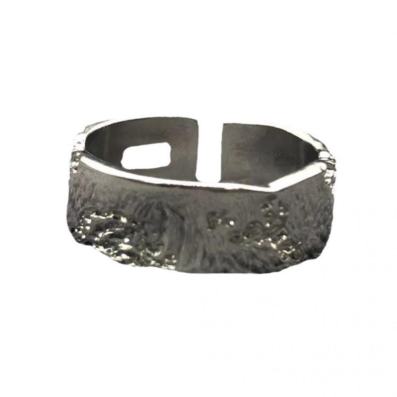 Adjustable Open Ring Women Men Geometric Broken Texture Minimalist Dark Chic Plated Copper Jewelry