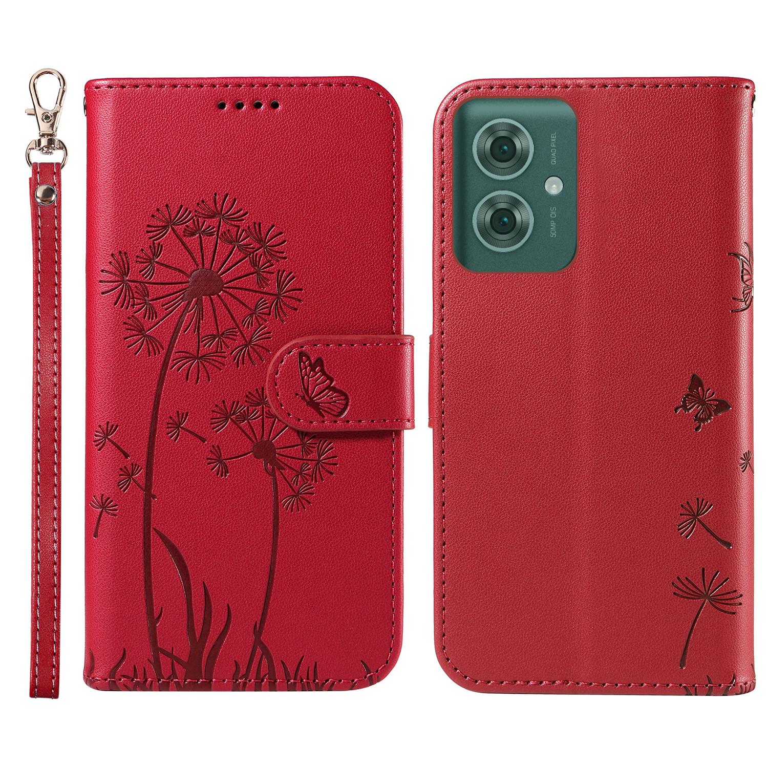 

Для Motorola Moto G55 5G кожаный чехол-кошелек чехол для телефона с принтом одуванчика Red