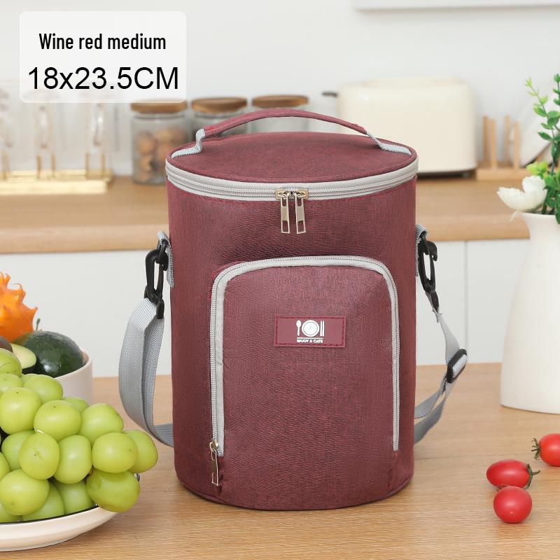 Round Insulated Oxford Cloth Lunch Bag - Aluminum Foil Lined Handbag for Students & Office Workers