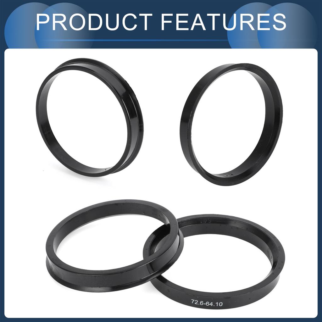 INFINAUTO Hub Centric Ring 64.1mm ID 72.6mm OD Car Wheel Hub Ring ABS Plastic Black 4pcs
