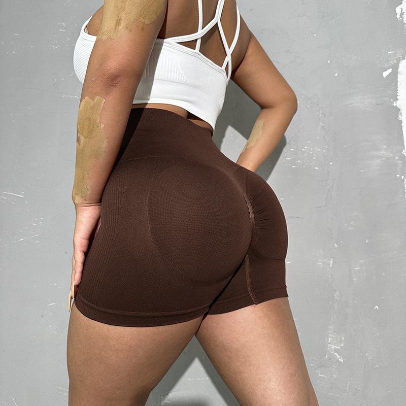 High Waisted Plus Size Hip Lifting Yoga Pants, Fitness Solid Color Sports Shorts, Seamless Tight Fit Fitness Shorts For Women