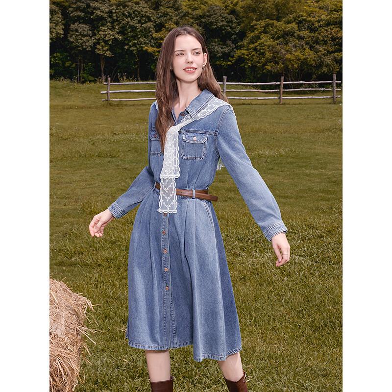 BETU Women's French Hepburn Style Denim Midi Dress