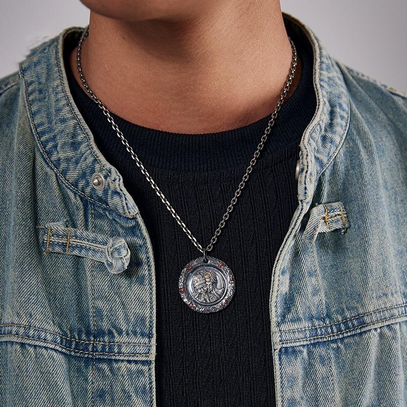 Necklace Zakiram·goddess of Wealth Versatile Six-character Mantra Retro Pendant for Men and Women