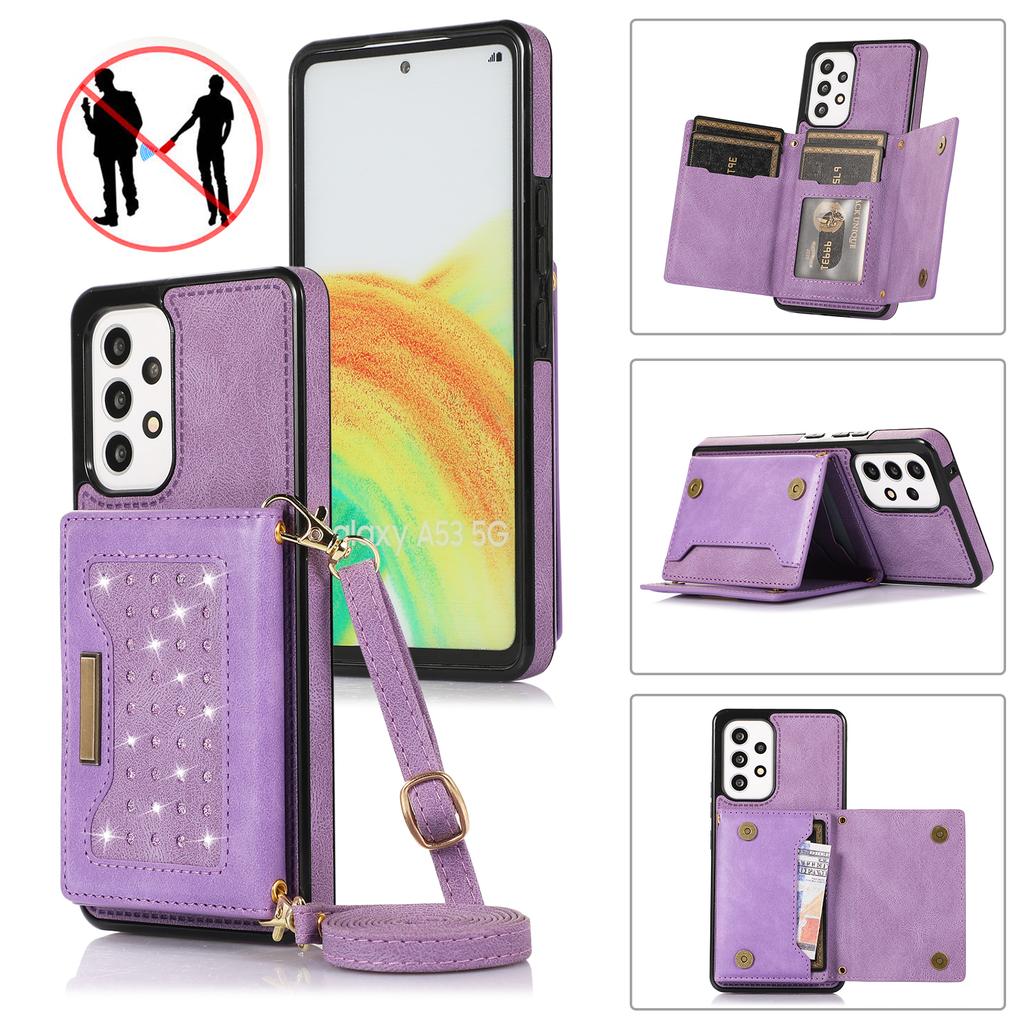 Lanyard Crossbody Wallet Leather Cards Solt Bag Cover for Samsung Galaxy S23 S22 Ultra S21 FE A54 A52s A72 A53 5G Glitter Case