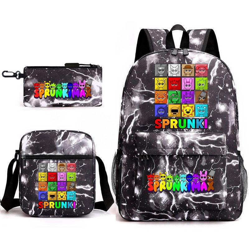 Rhythm Box Cartoon Large Capacity Starry Sky Student School Bag Sprunki Youth Backpack Three-piece Set D