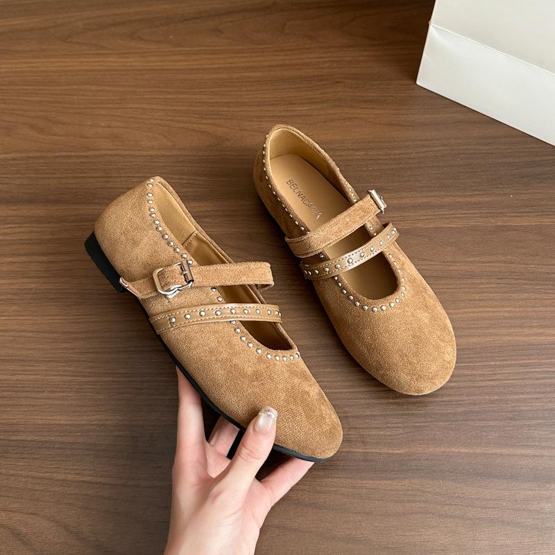 

Sheepskin version~ French retro Mary Jane women s shoes 2025 new bow ballet flat bottom rivet single shoes women 40 верблюд