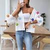 Gilet pull pour femme grande taille automne et hiver fait main au crochet fleurs patchwork court à boutons