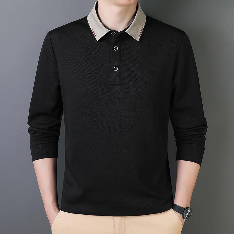 High-end long-sleeved t-shirt men's middle-aged and elderly father's polo shirt autumn and winter velvet warm loose large-size top
