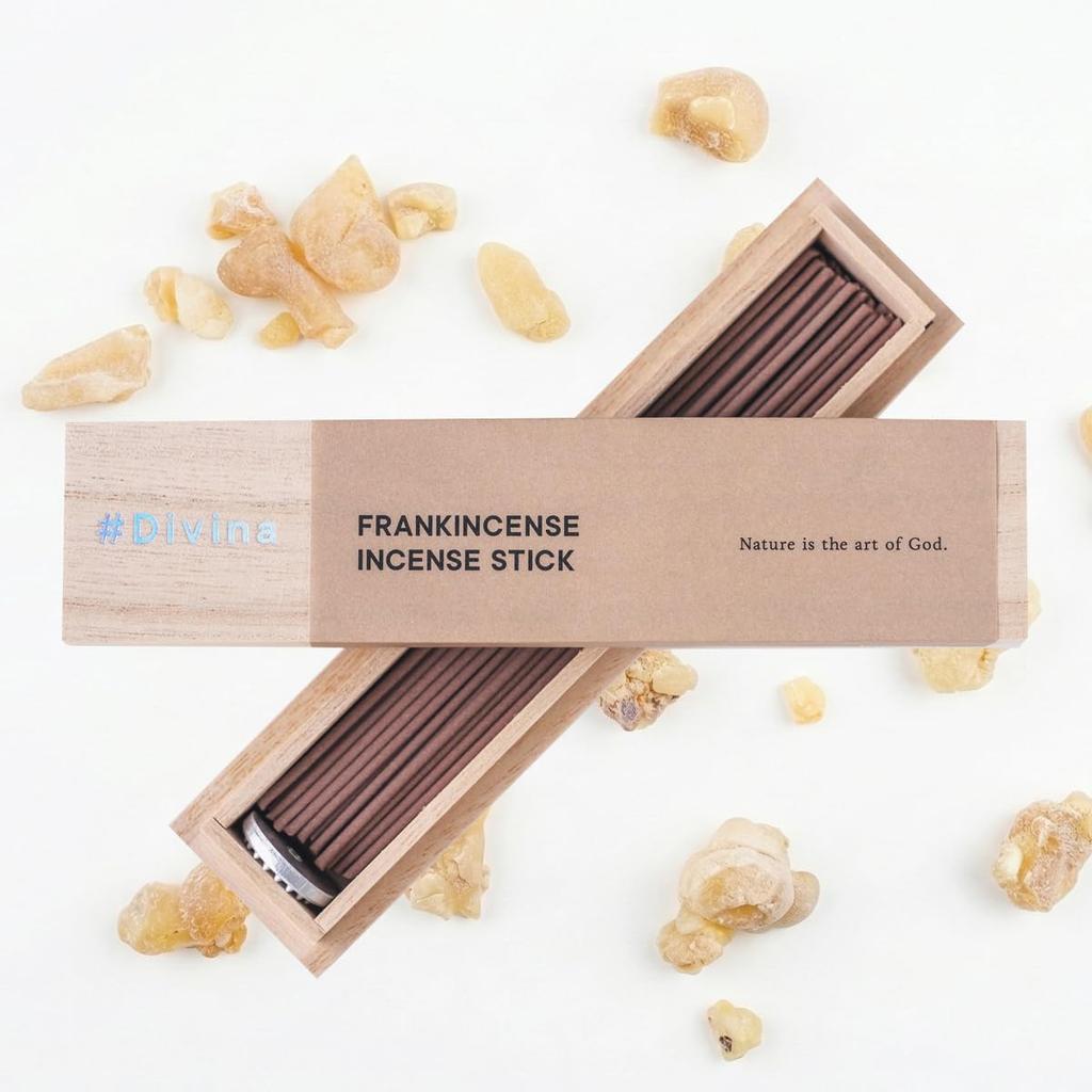 Incenso Sandalo Frankincense Premium Omanita con Incenso in Legno di Paulonia per Regalo 15cm Tempo di Combustione 25 #Bastoncini Divina, Frankincense, Portaincenso,