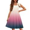 Children's Dress Without Cuff Pocket Square Collar Casual Style Gradient Print Dress