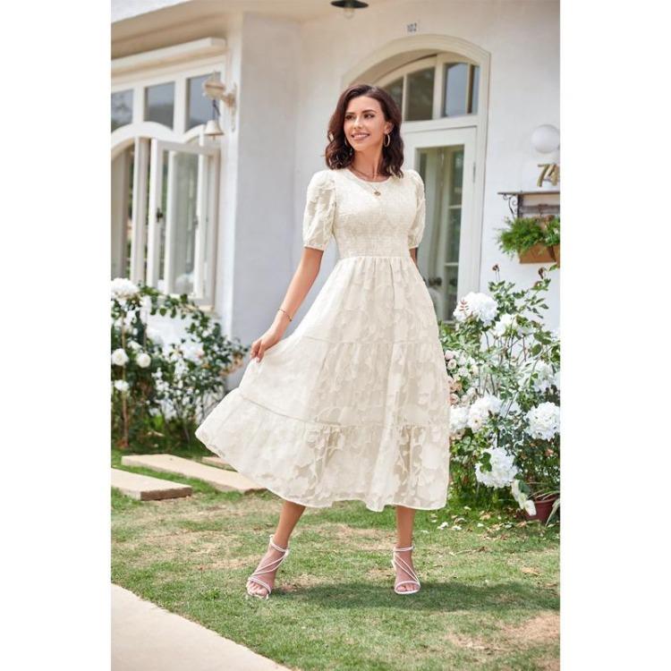 Women Floral Summer Dress Casual Loose Round Neck Short Sleeve Womens Dresses Female Fashion