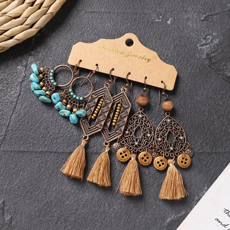 Long fringed earrings Bohemian wasteland exotic wind earrings retro vacation style suit earrings women