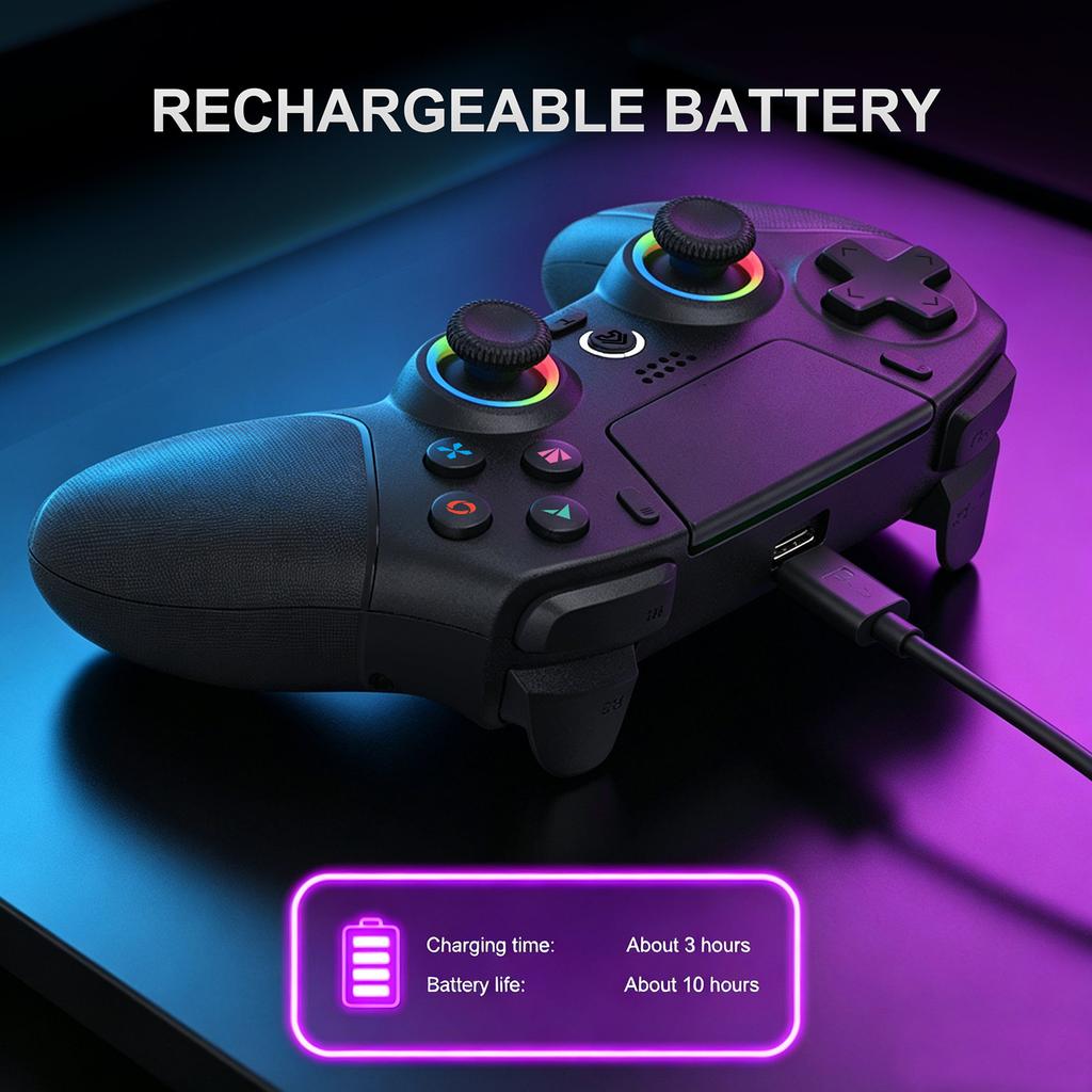 Wireless Bluetooth Game Controller, RGB Light Programmable Gamepad for PC Mobile