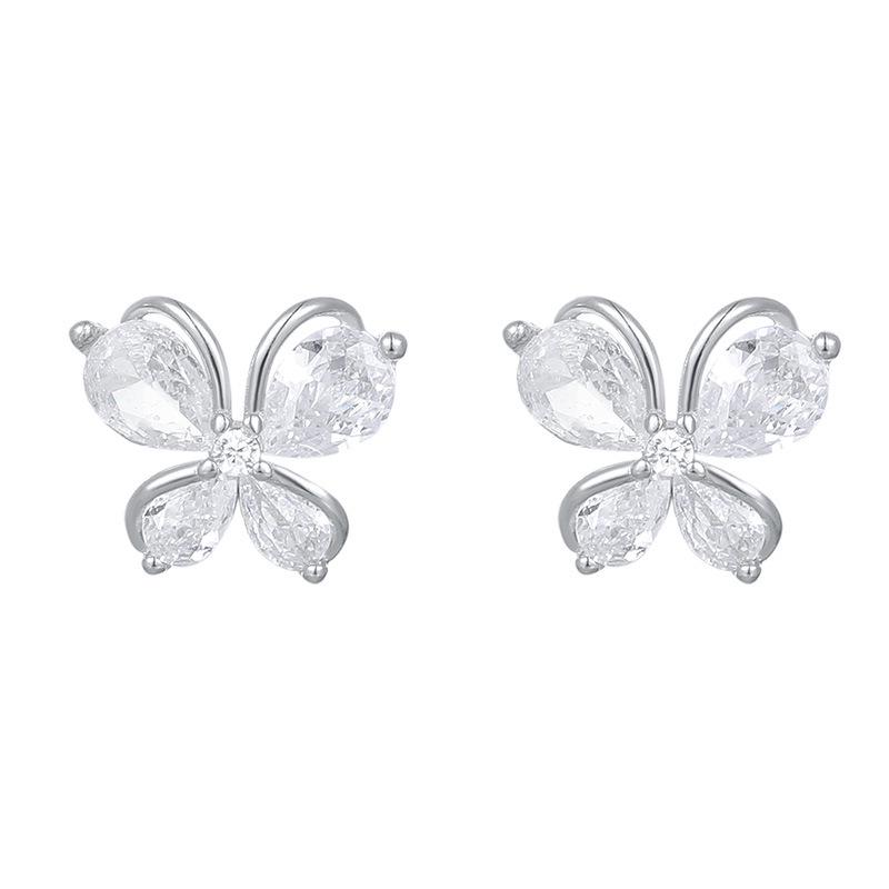 Cui Yan S925 Sterling Silver Korean Style Summer Butterfly Zircon Stud Earrings for Women – Sweet Commuting Fashion.