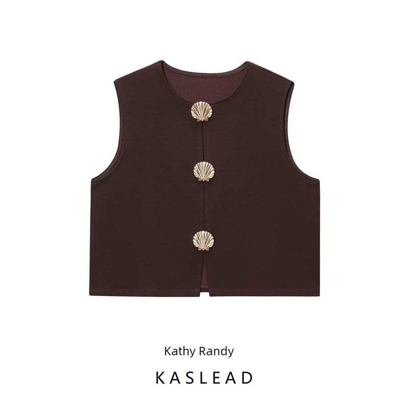 Kaslead New Arrival Women's Clothing Fashion Style Stylish Simple and Versatile Vest Fastener Decoration Tops