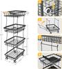 3Tier Rolling Pantry Floor Organizer,Stackable Pantry Storage Cart with Wheels, Metal Wire Pantry Baskets, Kitchen Fruit Basket Stand, Vegetable