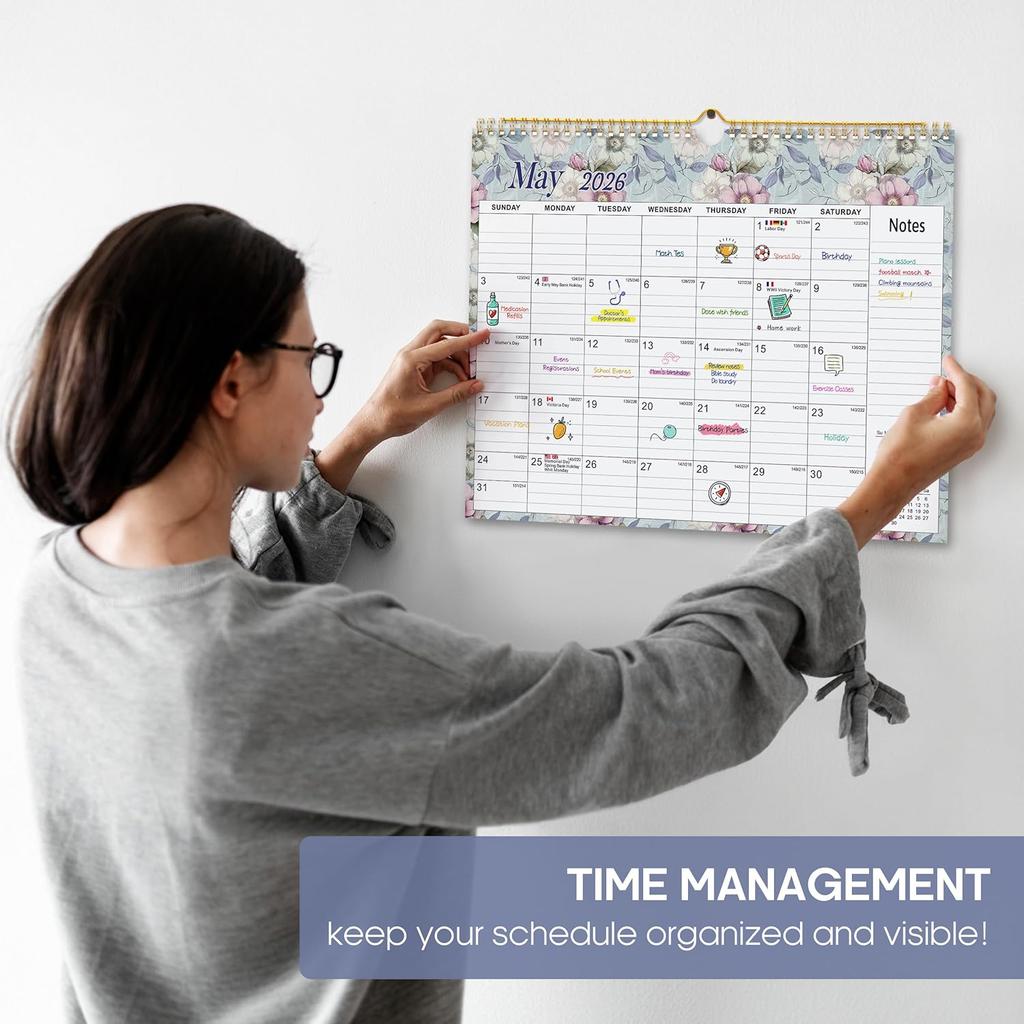 2026 Calendar, 18-Month Wall Calendar from Jan 2026 to Jun 2027, 11.5" x 14.7", Spiral Binding Hanging Monthly Calendar with Twin-Wire Binding,