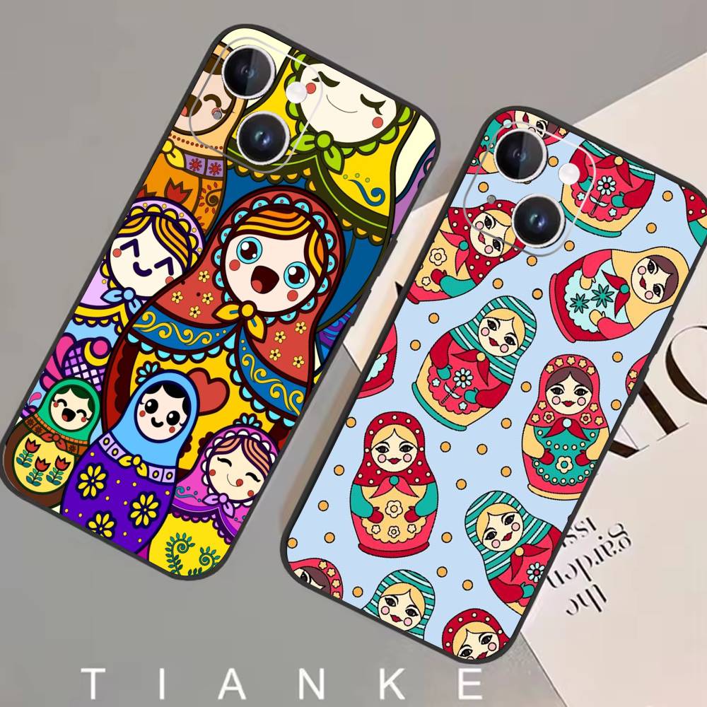 D-Russian Dolls Matryoshka Phone Case For iPhone 17 16 15 14 13 12 Max Plus Silicone Black Cover