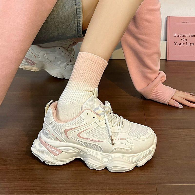 Lightweight women's shoes new ins platform dad shoes high value fashion versatile mesh soft sole sports shoes