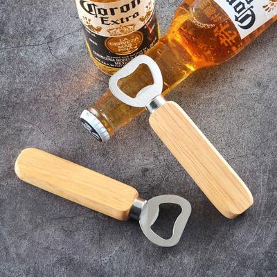 1 apribottiglie per birra con manico in legno, apribottiglie per birra in legno massello, apribottiglie per birra in acciaio inossidabile.