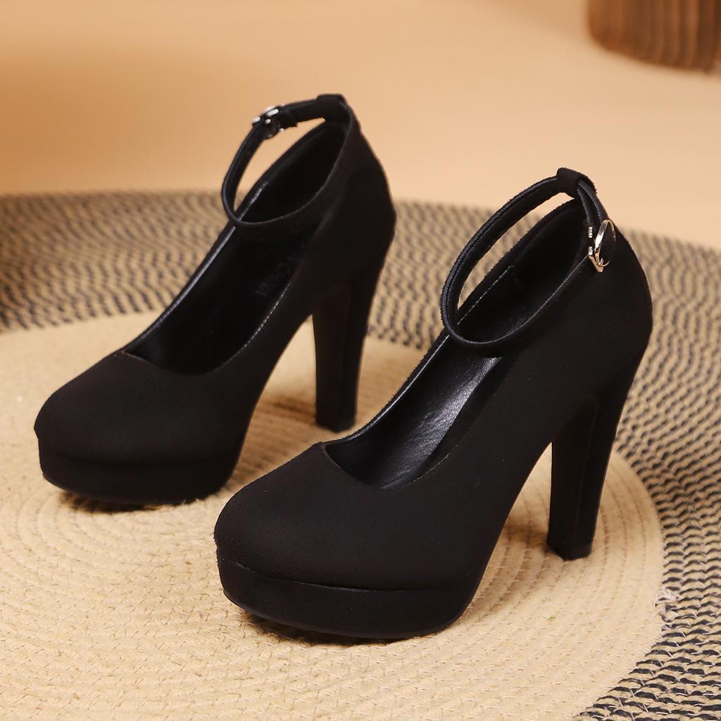Fashion Black Sexy High Heels for Women Fashion Buckle Shallow Mouth Single Shoes Female Spring Autumn Suede Platorm Pumps Heels Women