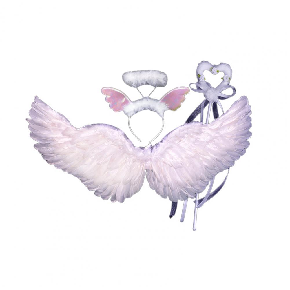 Cosplay Angel Wing Kids Angel Wings Set Angel Wings with Headband and Fairy Wand Faux Feather Cosplay Wings Halloween Cosplay