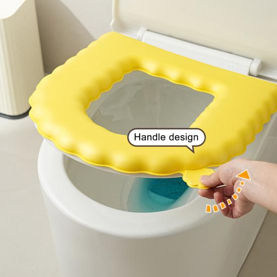Záchodové prkénko Měkké Krajkové Vlnité Design s Obláčkovým Madlem Vodotěsná EVA Pěna Polstrování Pohodlné Přiléhání Podložka na Záchodové Prkénko