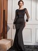 Elegant European Mesh Beaded Long Sleeve Hepburn Style Evening Party Gown