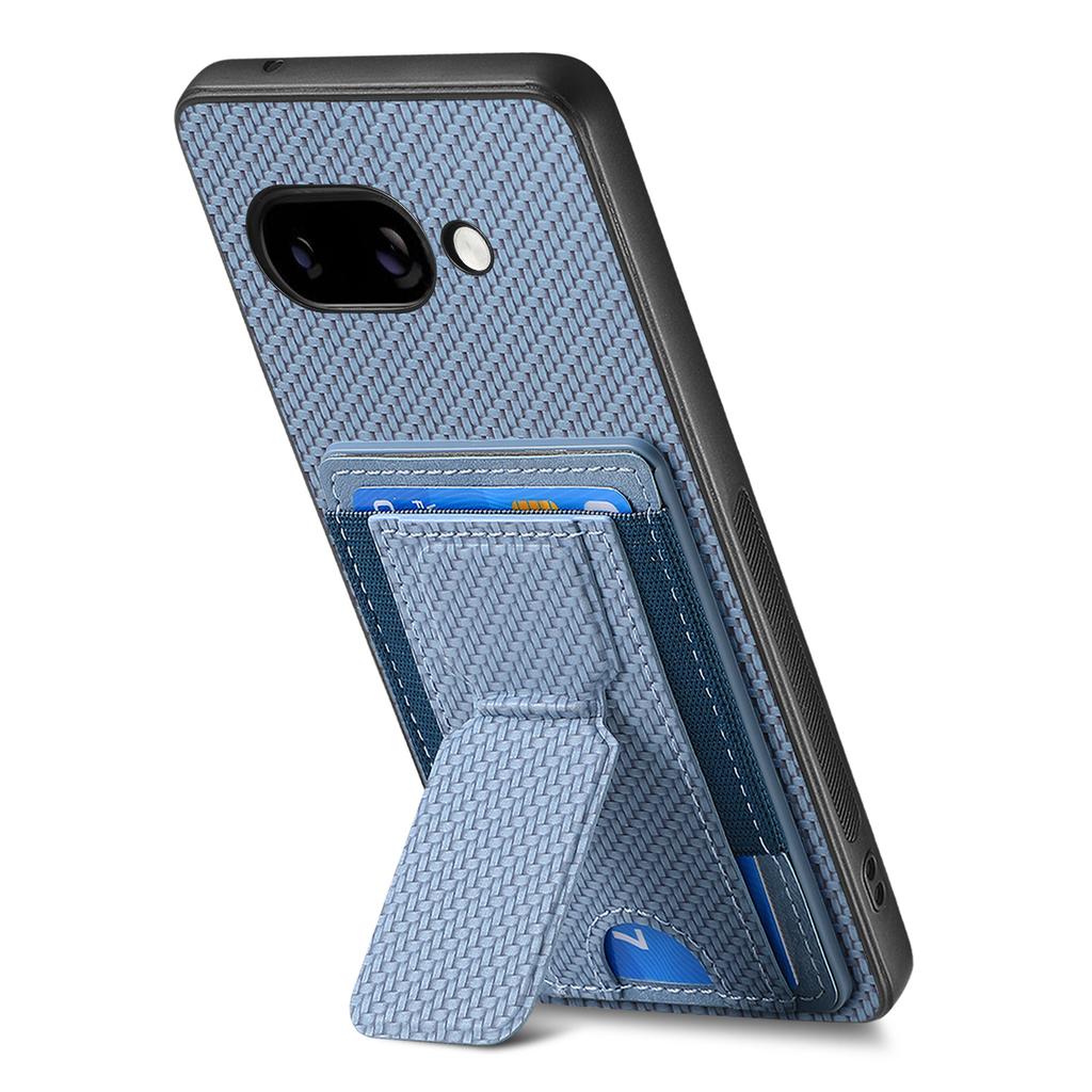 For Google Pixel 9a Case with Card Holder Kickstand Fiber Pattern Leather Back Cover