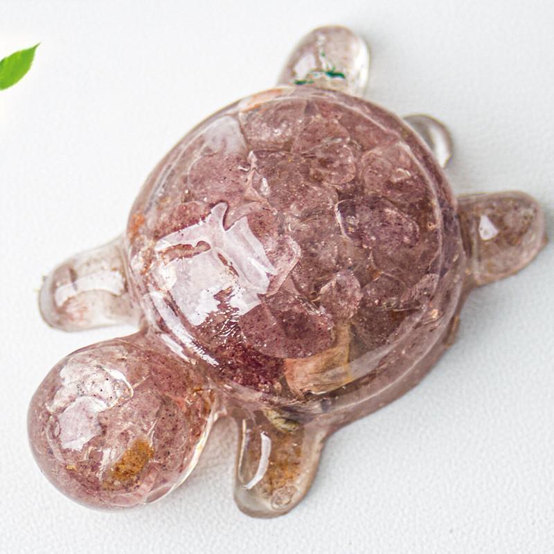 Resin Art Turtle Figurine With Natural Water Crystal Stones For Desk And Room Decor