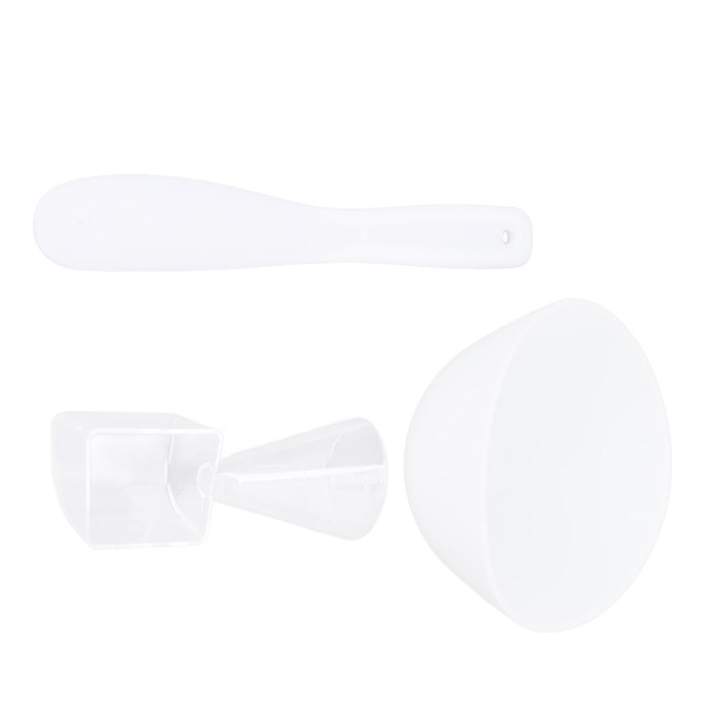 3pcs Face Mask Bowl Spatula Set Measuring Spoon Soft Silicone Washable Reusable Skin Care Clay Mask Applicator White