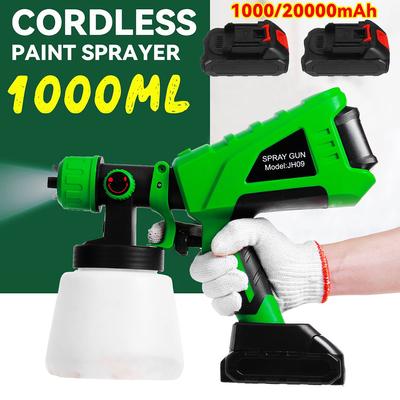Pulvérisateur de peinture électrique sans fil, pistolet de pulvérisation, 1000ml, 2 piles, buse d'aérographe réglable, pulvérisation de voiture, 800W pour batterie 18V