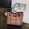 New shoulder bag retro commuter texture tote bag woolen plaid large capacity bag women's bag