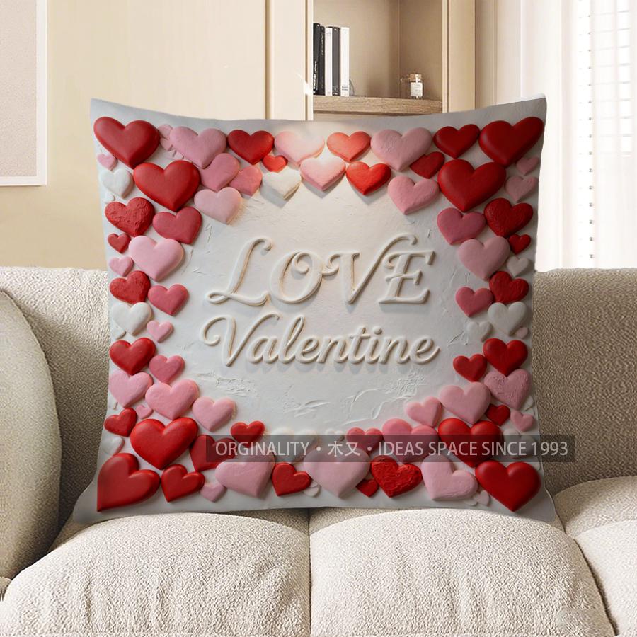2D Heart-Shaped Love Valentine Pillow Cover Pattern Cushion Cover Suitable For Sofa Bedroom Car Pillow Cover
