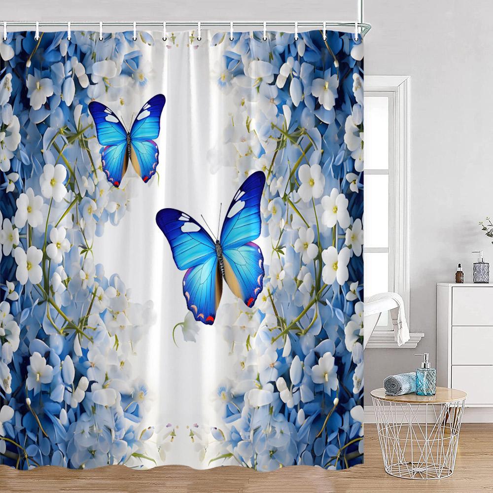 Colorful Butterfly Shower Curtains Flowers Blossom Floral Bathroom Curtain Polyester Fabric Bathtub Decor With Hooks For Home
