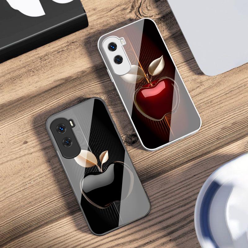 Stripe Gradient Apple Red For Honor 200 90 8X 9X Pro Lite P50 P40 Nova 10 11i P60 Magic4 6 Mate 20 50 Tempered Glass Phone Case