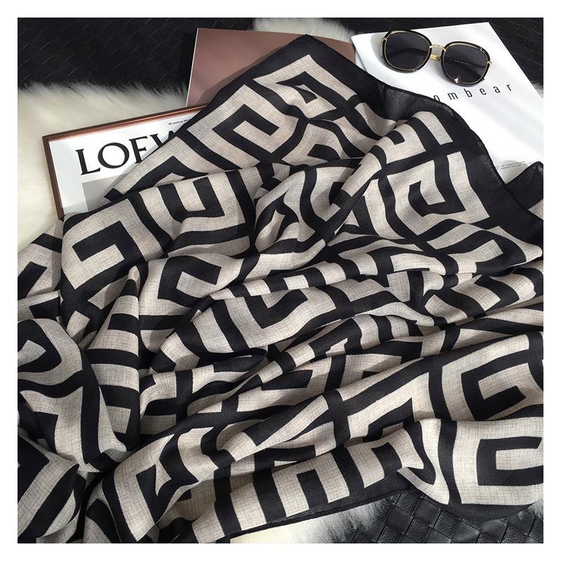 Silk scarf women's spring and autumn style foreign style fashion winter linen yarn oversized shawl dual-purpose versatile thin cotton and linen scarf