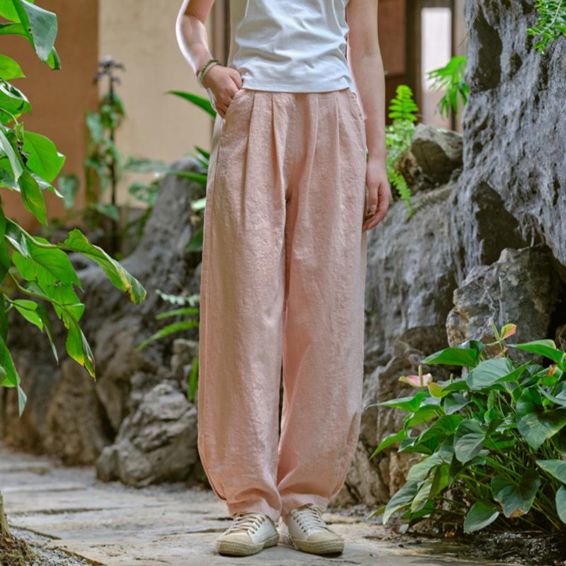 Women's Autumn/Winter Cotton Linen Sand Wash Loose Long Pants with Fleece Lining - Slimming Lantern Style