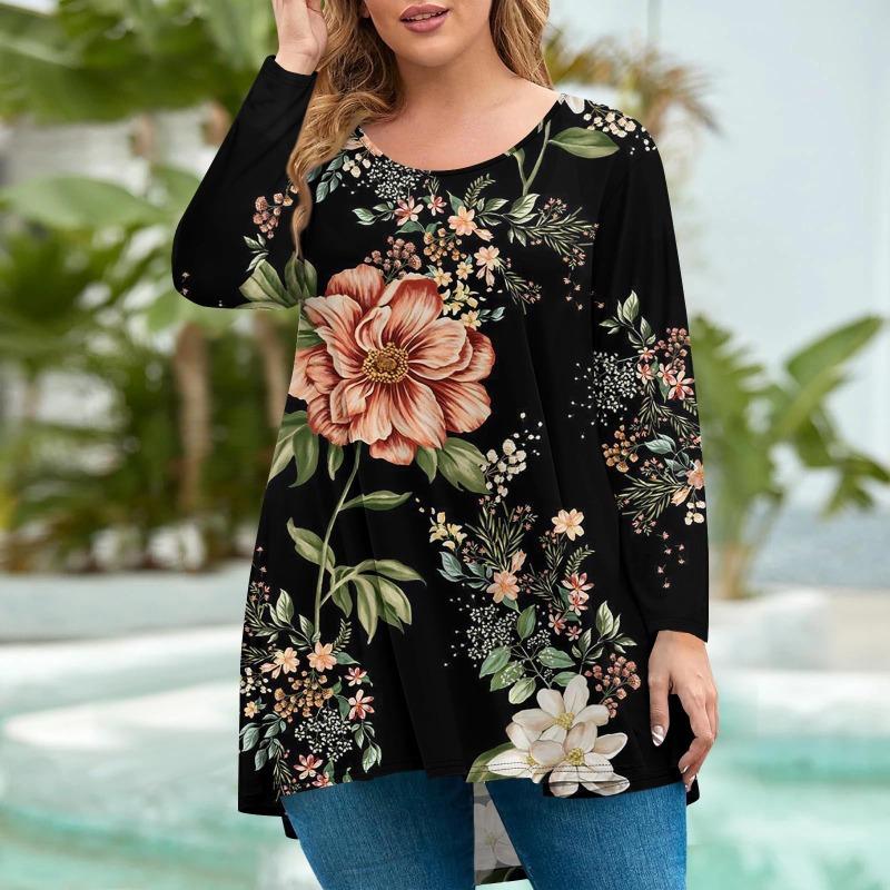 

Женская мода большого размера с круглым вырезом и длинным рукавом, повседневный свободный пуловер с принтом, топ, футболки женские 3XL армия зеленый