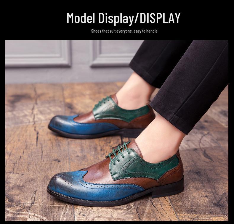 Men's Brogue Colorblock Leather Shoes: Large Size, British Style, Formal Fashion for Spring & Autumn 2020.