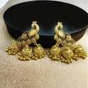 Ethnic Style Vintage Peacock Tail Bell Tassel Earrings for Women Indian Exaggerated Style Alloy Long Earrings
