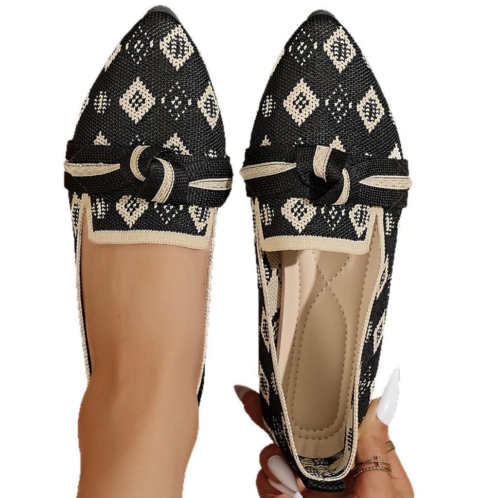Scarpe da donna in maglia slip-on grandi: Scarpe basse a punta per Primavera/Autunno con Fiocco, Calzature Casual da Guida