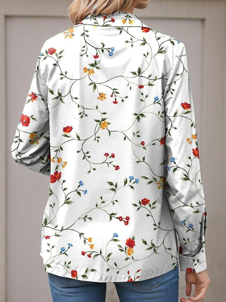 Women's Shirt Floral Graphic Leaves Daily Stylish Casual Long Sleeve Shirt Collar Regular Tops Holiday Buttons Print Summer