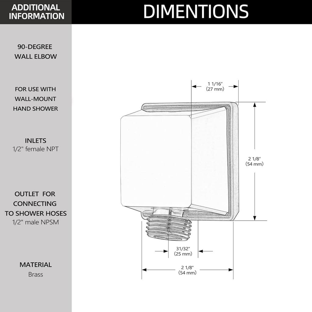 Square Wall Elbow for Hand Held Shower, Matte Black